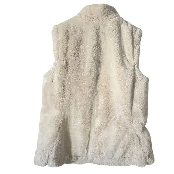 Reversible Zip Up Faux Fur Winter Vest Warm Cozy Luxe Apres Ski Bunny Cream XS/S - Picture 3 of 8